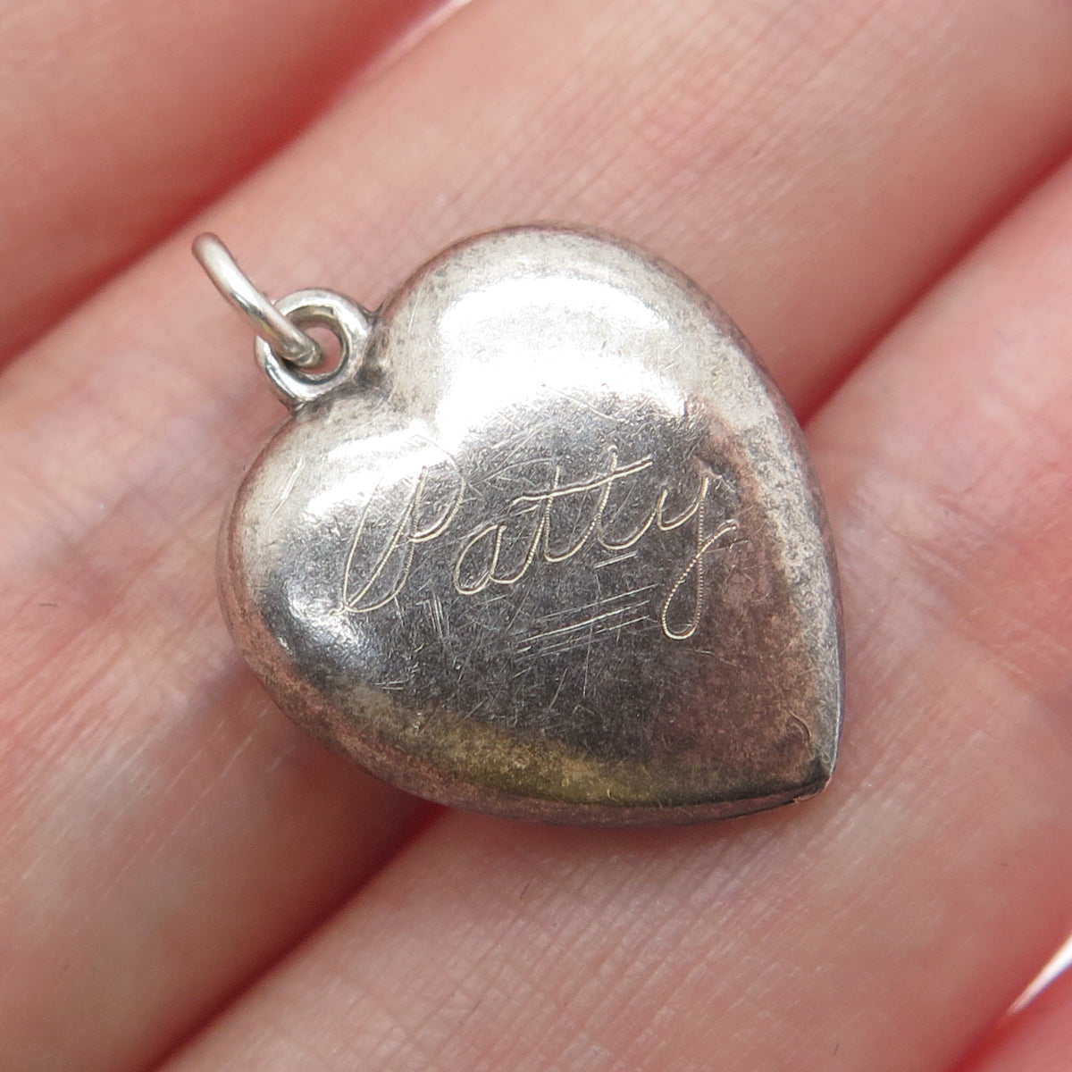 925 Sterling Silver Antique Art Deco Chatelaine Heart Minimalist Charm Pendant