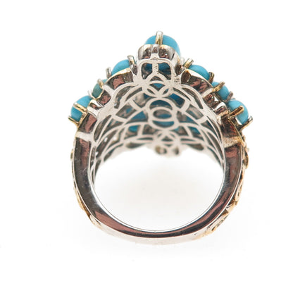 Chuck Clemency 925 Sterling 2-Tone Real Turquoise & Tanzanite Ring Size 7.25