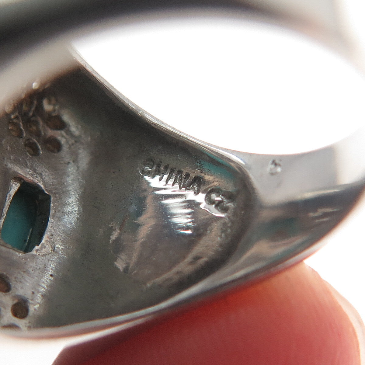 FADI 925 Sterling Silver Real Lone Mountain Turquoise & C Z Ring Size 6.5
