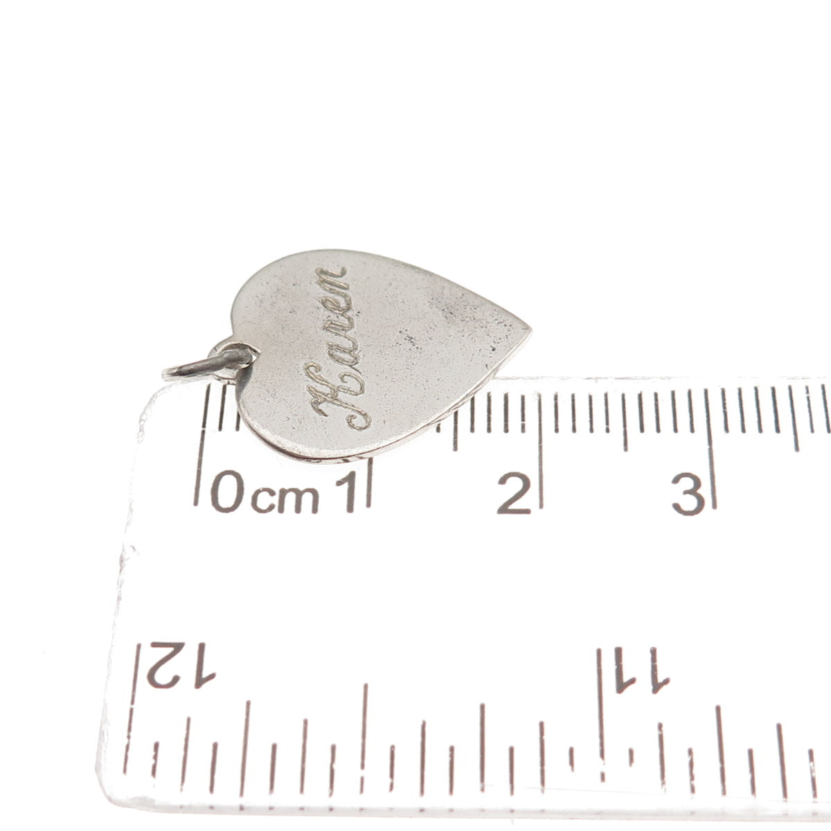 WELLS 925 Sterling Silver Vintage Engraved Karen Heart Mini Charm Pendant