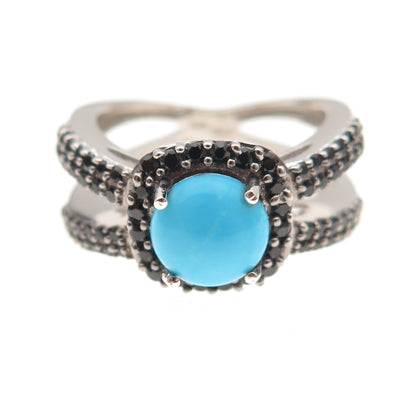 Chuck Clemency 925 Sterling Silver Real Turquoise & Black Spinel Ring Size 8.25