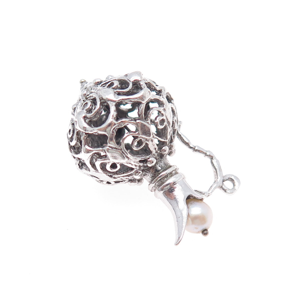 925 Sterling Silver Antique Art Deco Real Pearl Pitcher 3D Charm Pendant