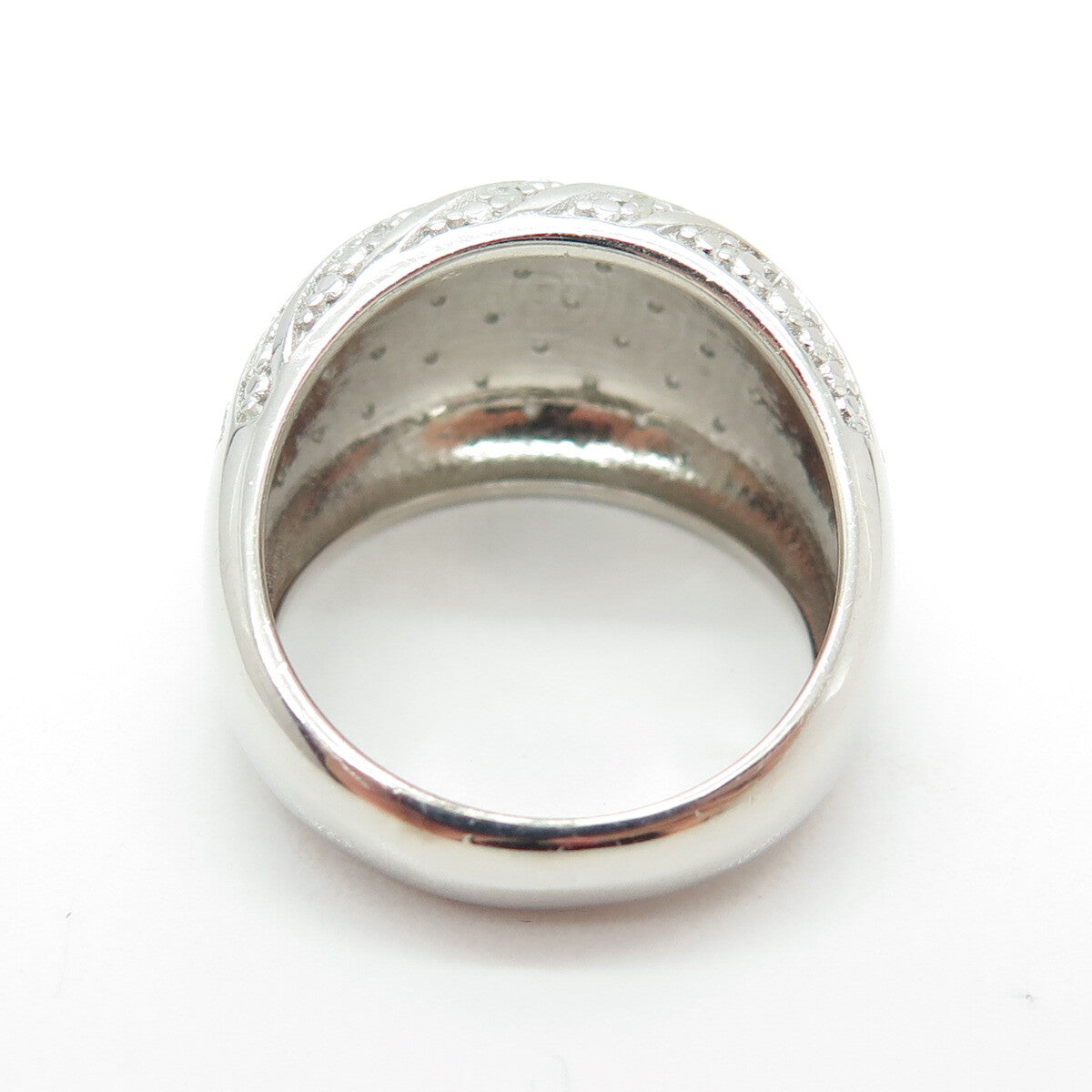 925 Sterling Silver Real Round-Cut Diamond Wavy Dome Ring Size 8