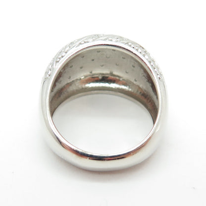 925 Sterling Silver Real Round-Cut Diamond Wavy Dome Ring Size 8