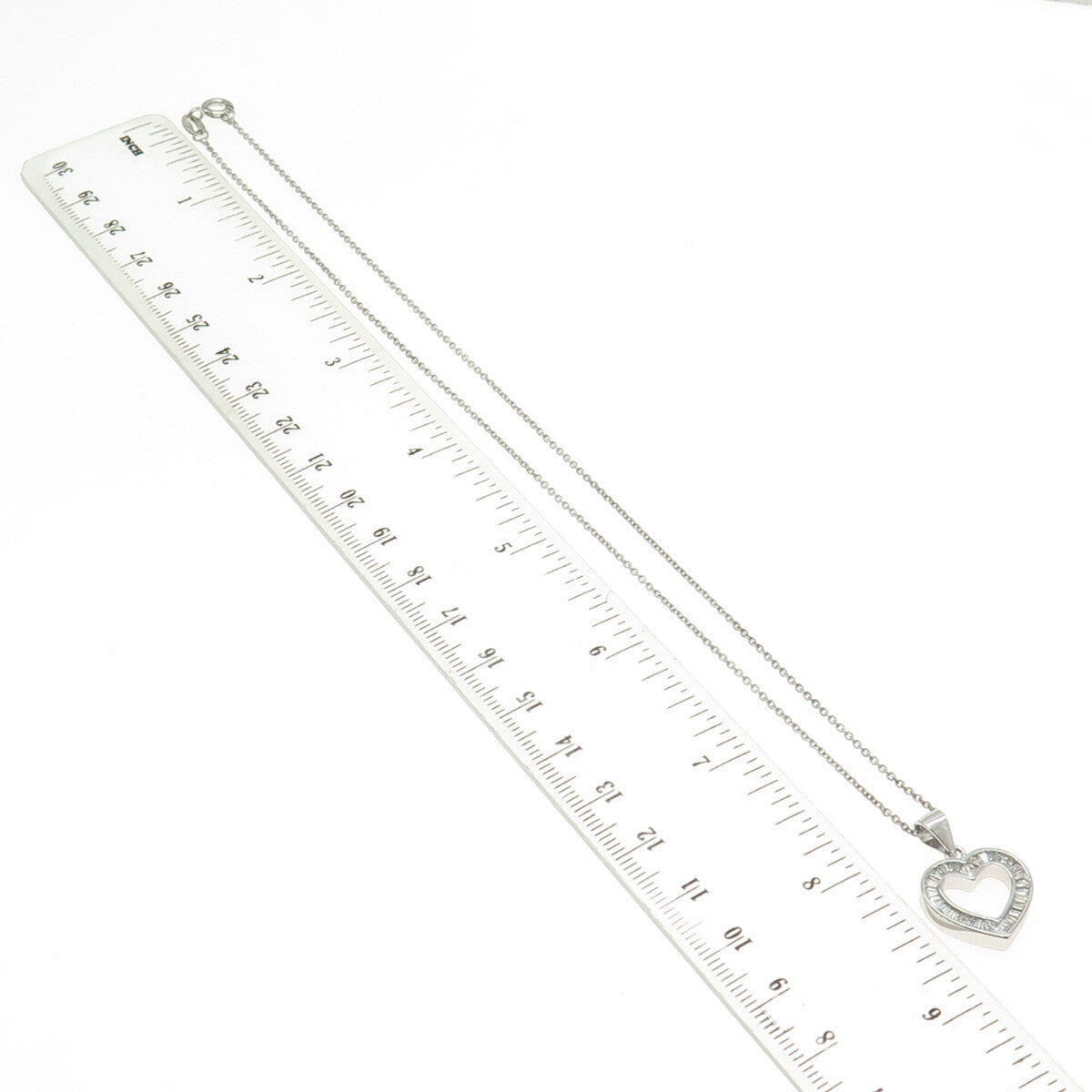925 Sterling Silver Tapered Baguette-Cut C Z Heart Cable Chain Necklace 16"