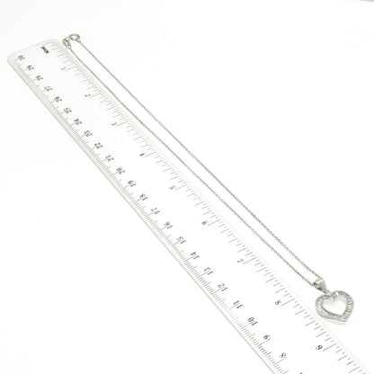 925 Sterling Silver Tapered Baguette-Cut C Z Heart Cable Chain Necklace 16"