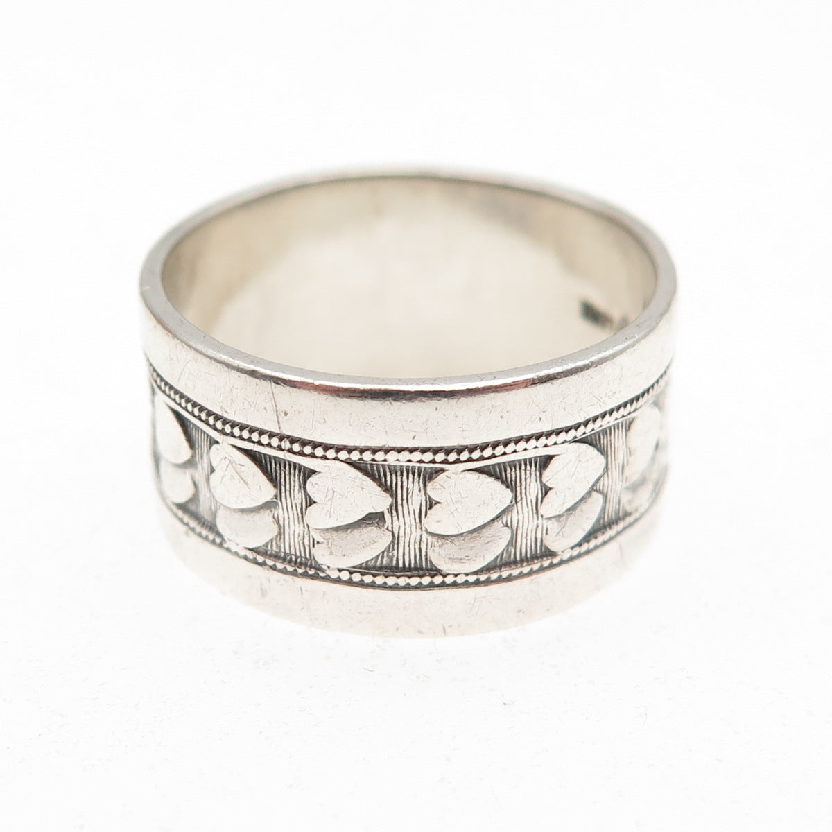J.D. SCHLANG CO. 925 Sterling Silver Vintage Couple Heart Band Ring Size 7.25