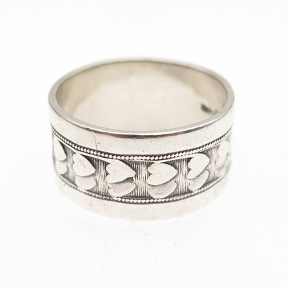 J.D. SCHLANG CO. 925 Sterling Silver Vintage Couple Heart Band Ring Size 7.25