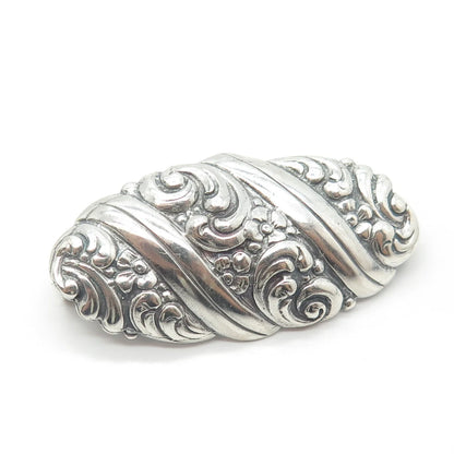 835 Silver Antique Art Deco Repousse Floral Twisted Pin Brooch