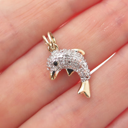 ROSS SIMONS 925 Sterling Gold Plated Diamond Accent Spinel Dolphin Mini Pendant