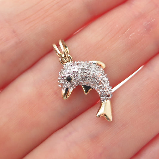 ROSS SIMONS 925 Sterling Gold Plated Diamond Accent Spinel Dolphin Mini Pendant