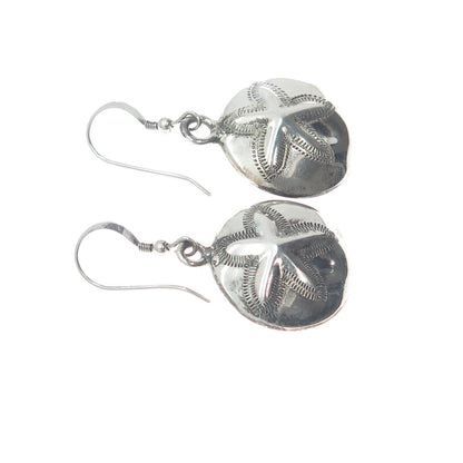 925 Sterling Silver Vintage Mexico Sand Dollar Oxidized Dangle Earrings
