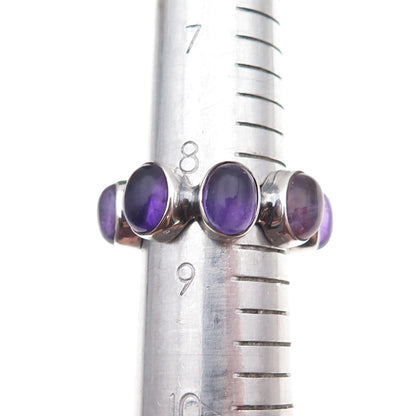 925 Sterling Silver Vintage Real Amethyst Modernist All Around Ring Size 8.5