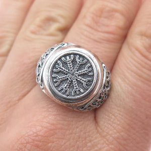 925 Sterling Silver Vintage Helm of Awe Oxidized Signet Ring Size 11
