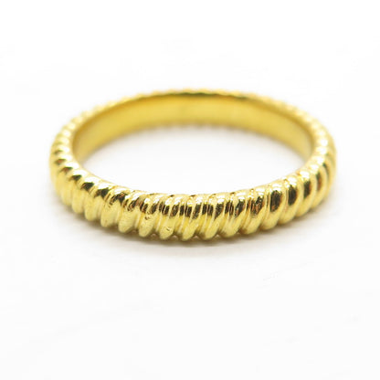 925 Sterling Silver Gold Plated Ribbed Link Stackable Band Ring Size 6.25