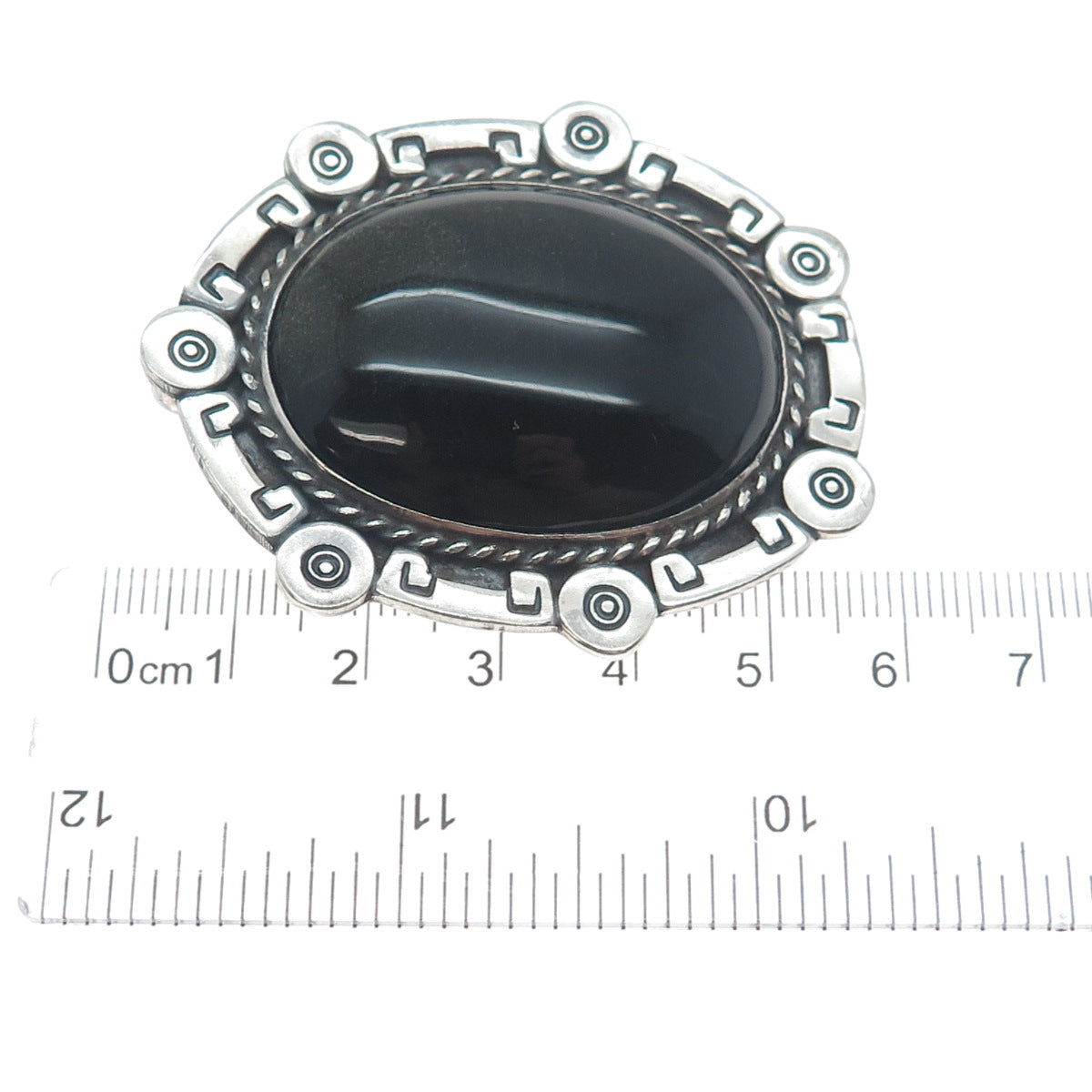 J. SOTELO 925 Sterling Vintage Mexico Real Black Onyx Oxidized Brooch / Pendant