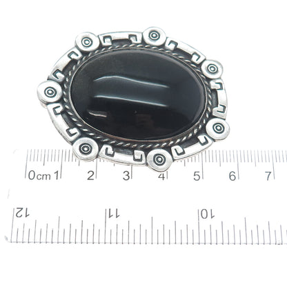 J. SOTELO 925 Sterling Vintage Mexico Real Black Onyx Oxidized Brooch / Pendant