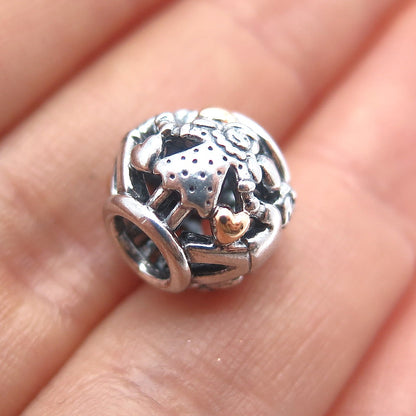 PANDORA 925 Sterling Silver & Gold Family Forever Slide Bead Charm