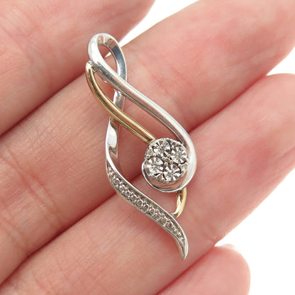 925 Sterling Silver & 10K Gold Real Round-Cut Diamond Twisted Pendant