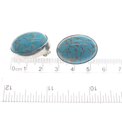925 Sterling Silver Vintage Mexico Faux Turquoise Oval Clip On Earrings