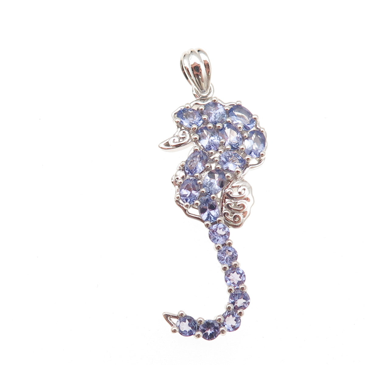 925 Sterling Silver Real Oval & Round-Cut Tanzanite Seahorse Charm Pendant
