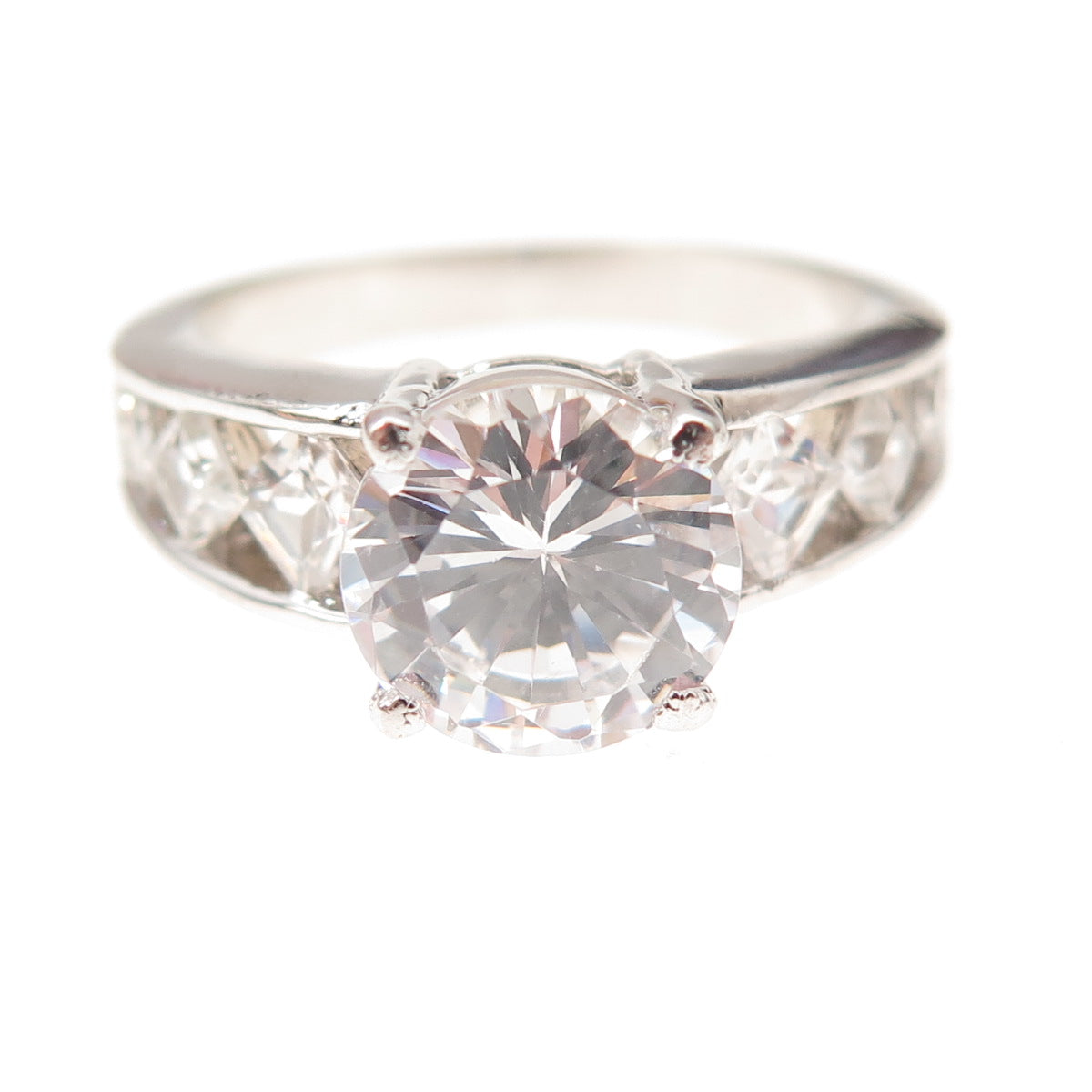 925 Sterling Silver Round & Princess-Cut C Z Engagement Ring Size 9