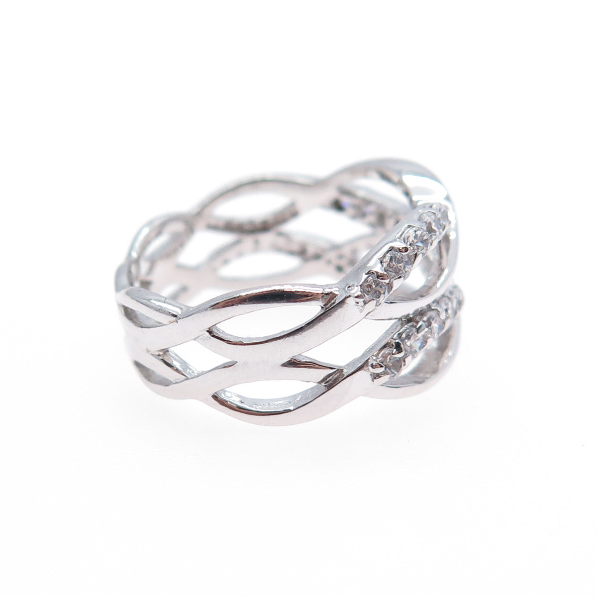 925 Sterling Silver Round-Cut C Z Infinity Link Ring Size 7