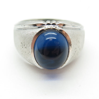 CLARK & COOMBS 925 Sterling Silver Antique Art Deco Blue Glass Ring Size 11.75