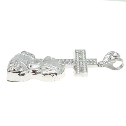 925 Sterling Silver Pave C Z Jesus Cross Religious Pendant