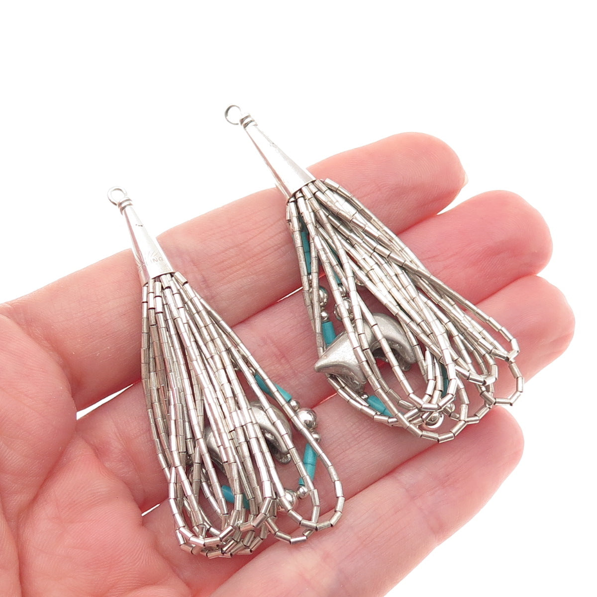 Sunrise Old Pawn Sterling Silver Vintage Turquoise Bear Liquid Chain Earrings