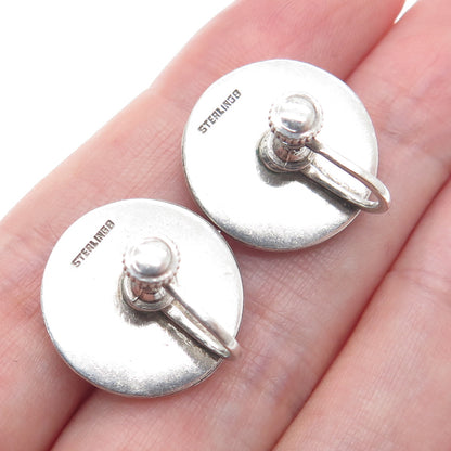 925 Sterling Silver Antique Art Deco Engraved Screw Back Earrings