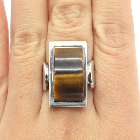 925 Sterling Silver Vintage Real Tiger Eye Gemstone Ring Size 8.25