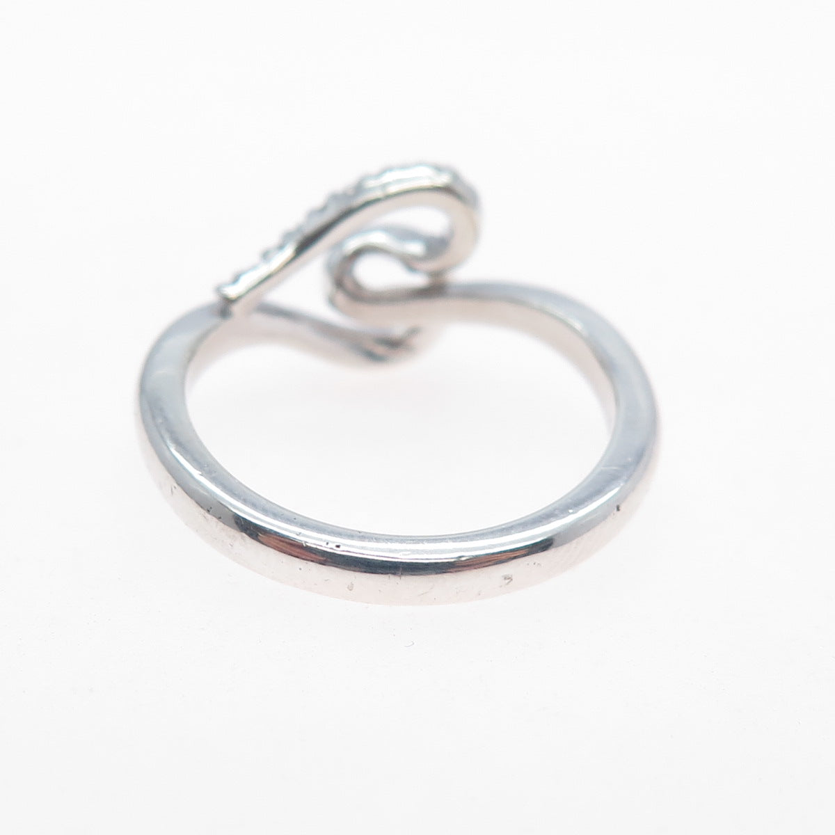 SUN 925 Sterling Silver Real Round-Cut Diamond Heart Ring Size 6.75