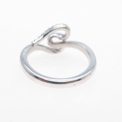 SUN 925 Sterling Silver Real Round-Cut Diamond Heart Ring Size 6.75