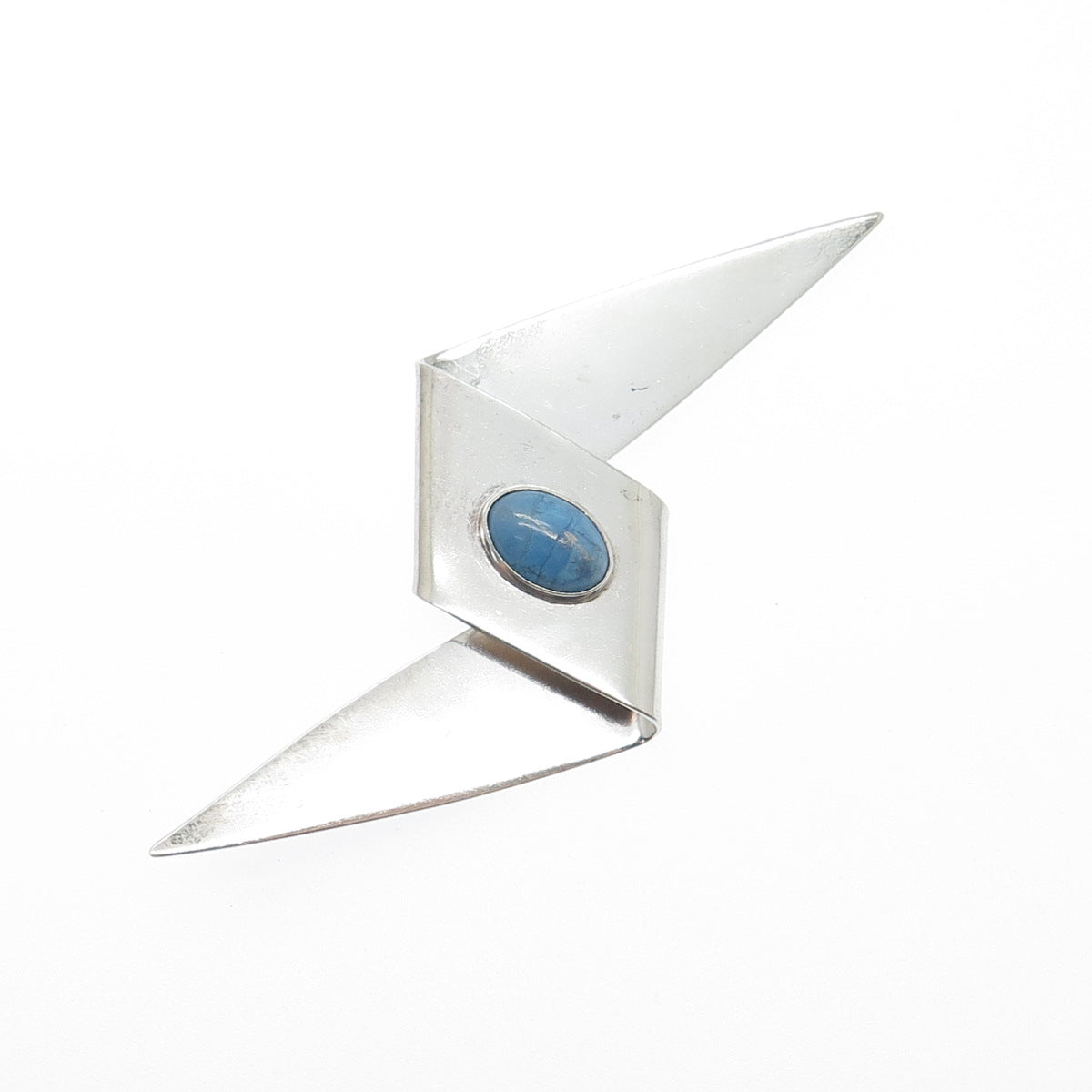 925 Sterling Silver Vintage Mexico Real Sky Blue Turquoise Modernist Pin Brooch