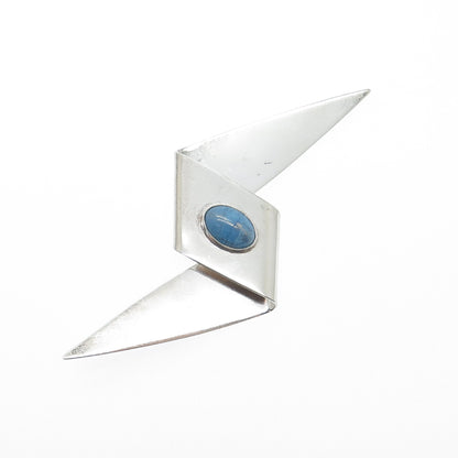 925 Sterling Silver Vintage Mexico Real Sky Blue Turquoise Modernist Pin Brooch
