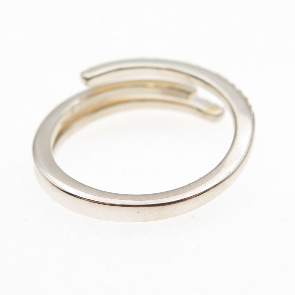 925 Sterling Silver Real Round-Cut Diamond Bypass Adjustable Ring Size 7.25