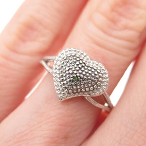 D'JOY 925 Sterling Silver Real Green Diamond Accent Heart Ring Size 5