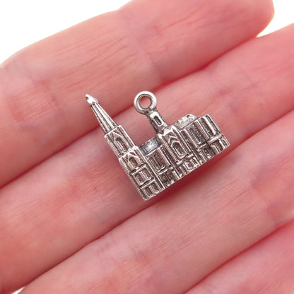 925 Sterling Silver Vintage Cologne Cathedral Oxidized 3D Charm Pendant
