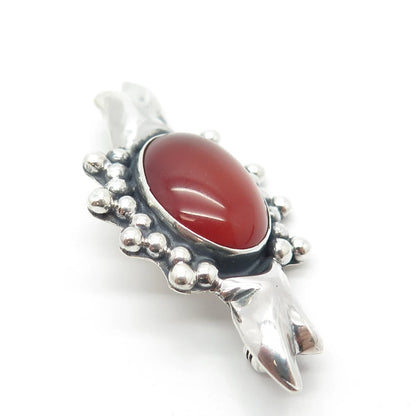 925 Sterling Silver Vintage Real Carnelian Gemstone Beaded Pin Brooch