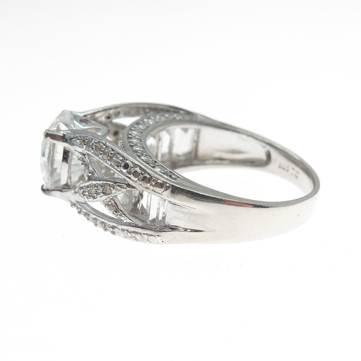 925 Sterling Silver Round-Cut C Z Crisscrossed Engagement Ring Size 9