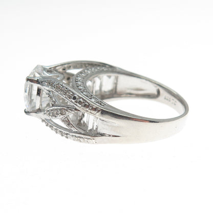 925 Sterling Silver Round-Cut C Z Crisscrossed Engagement Ring Size 9