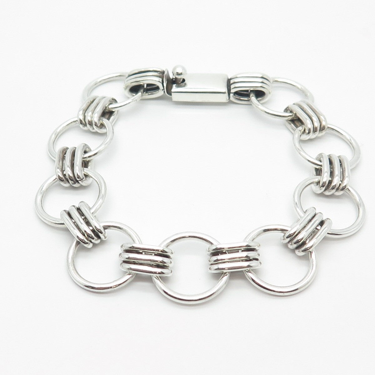 925 Sterling Silver Vintage Mexico Modernist Link Bracelet 7.5"
