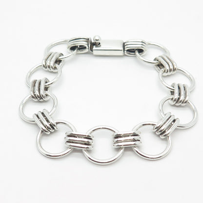 925 Sterling Silver Vintage Mexico Modernist Link Bracelet 7.5"