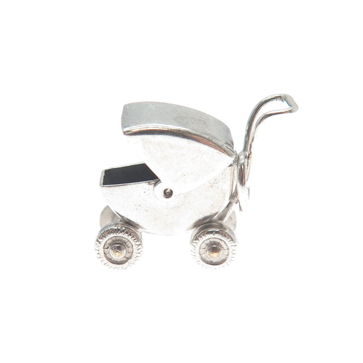 CARL ART 925 Sterling Silver Antique Baby Carriage Minimalist 3D Charm Pendant