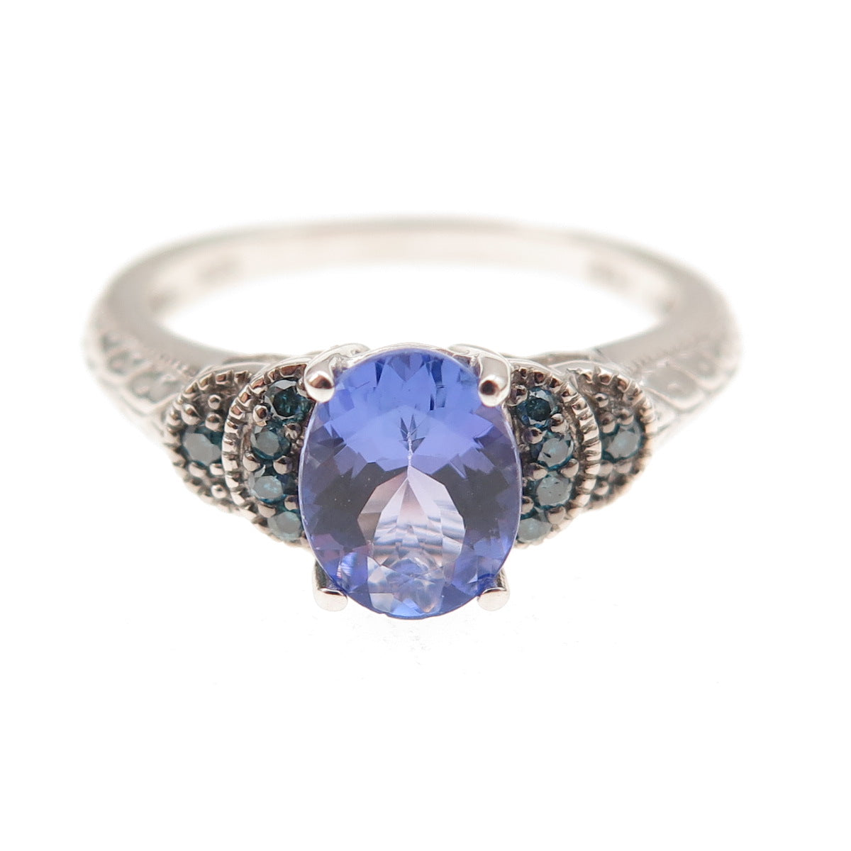 925 Sterling Silver Real Blue Diamond & Tanzanite Ring Size 8