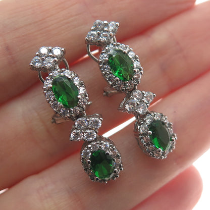 AMC Jewelry 925 Sterling Silver Green & White C Z Bohemian Dangling Earrings