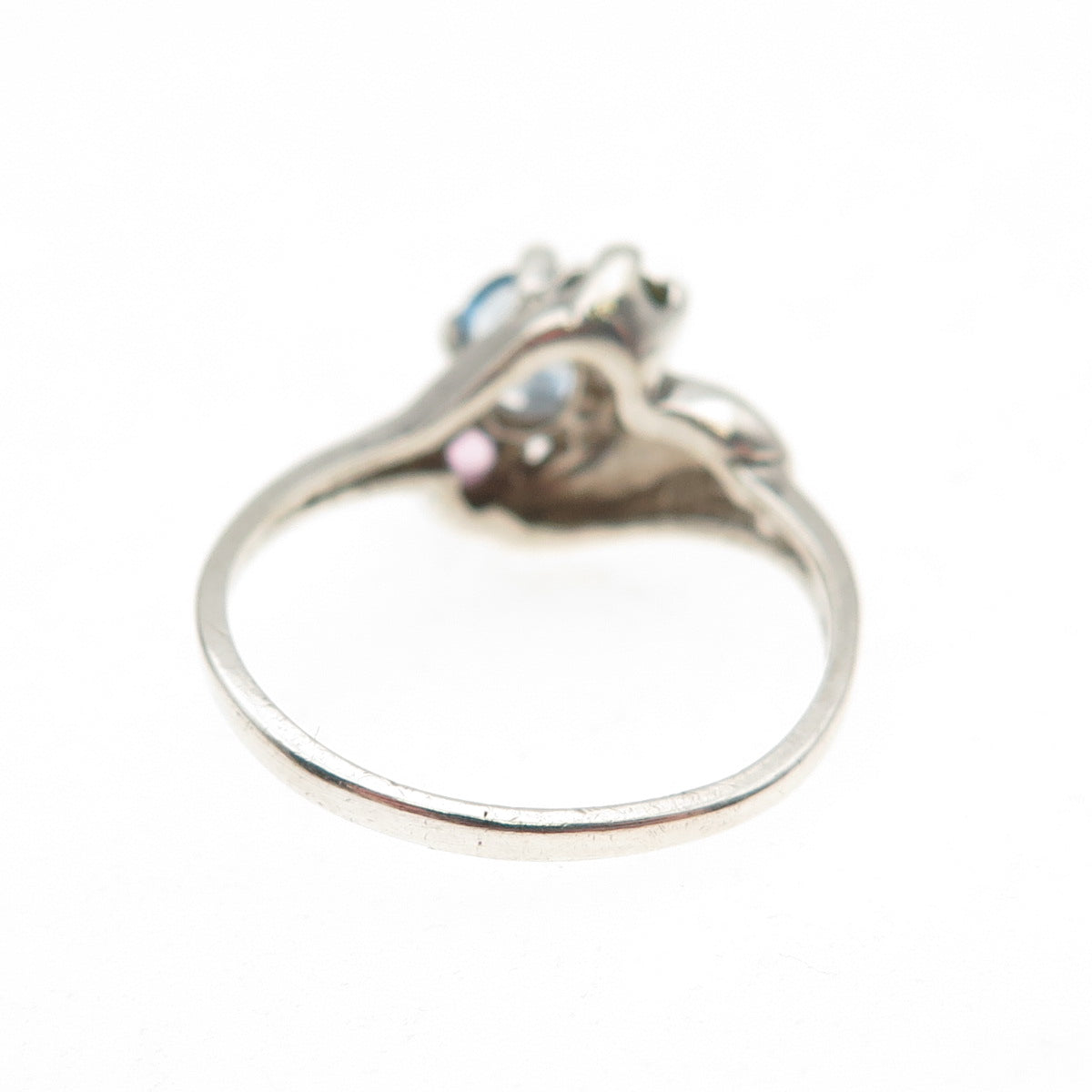 925 Sterling Silver Vintage Real Blue Topaz Amethyst Peridot Bypass Ring Size 7