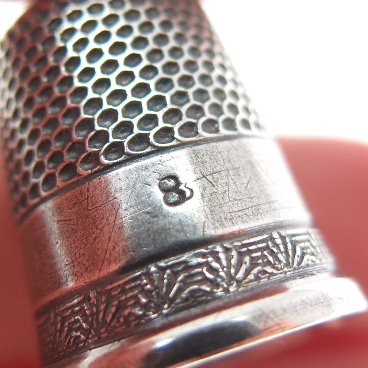 925 Sterling Silver Antique Art Deco Engraved Sewing Thimble Size 8