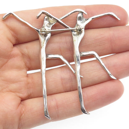 925 Sterling Silver Vintage Gemini Zodiac Sign Modernist Two Dancers Pin Brooch